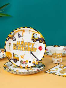 100-Piece Construction-Themed Birthday Party Set, Including 7-Inch And 9-Inch Disposable Paper Plates, Cups, And Napkins Featuring An Excavator Design, Plus Party Decorations And Elegant Dessert Cups. - View 3