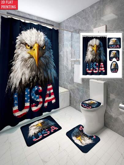 4件套印花浴帘和地垫套装。适用于浴室，包含12个挂钩、防水隔断、多功能浴帘、防滑浴室地垫、U型马桶垫、马桶盖垫，可作浴室装饰、浴室隔断，也是节日礼物的理想之选。优雅实用的家居装饰礼品，必备家居用品。