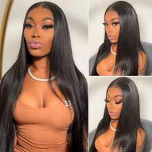 bling hair 200% Density Glueless Wear And Go Straight Wigs For Women Human Hair 6x4 HD Lace Closure Wigs Human Hair Brazilian Virgin Wigs Pre Plucked Pre Cut 5x5 Glueless Lace Front Wigs Human Hair Straight 7x5 9x6 Closure Wigs Ready To Wear For Beginners 24 26 Inch - Natural Black - Xem 7