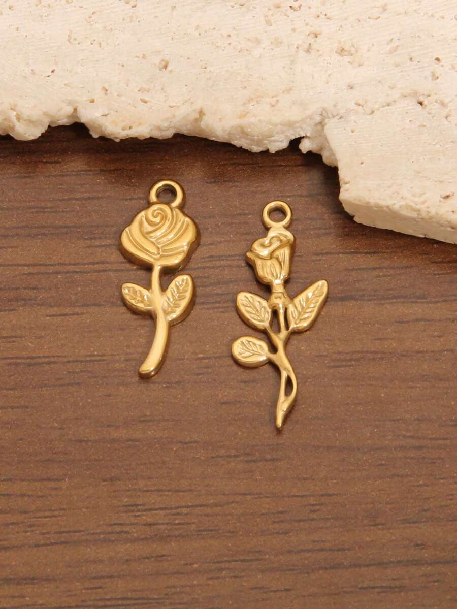 3 chiếc mặt dây chuyền hình hoa hồng mạ vàng 18K bằng thép không gỉ, mặt dây chuyền hình hoa tulip dùng làm phụ kiện trang sức DIY cho nữ, vòng cổ, vòng tay, bông tai. - hoa hồng - Xem 1