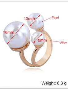 1 chiếc nhẫn ngọc trai tối giản, thích hợp cho nữ đeo hàng ngày (có thể điều chỉnh kích cỡ) - Vàng - Xem 2