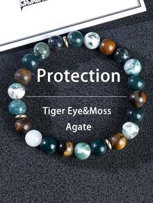 YAUKIA 1 chiếc vòng tay đính đá hổ vàng tự nhiên và mã não rêu, trang sức co giãn, tạo cảm giác thư thái, phù hợp cho cả nam và nữ, lý tưởng để đeo hàng ngày. - Nhiều màu - Xem 6