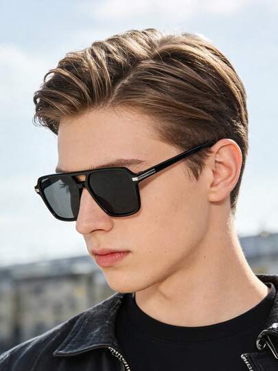 1 pieza Gafas de moda con marco cuadrado de alta calidad para hombres, marco de policarbonato, estilo retro casual minimalista y ligero, duradero, para uso al aire libre, para ir al trabajo, viajes y fiestas, con estuche de gafas