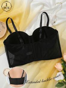 mimilemon Conjunto de lencería de encaje negro de talla grande con tirantes desmontables, sujetador cómodo y antideslizante - Negro - Ver 3