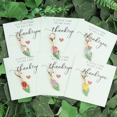 1pc/6pcs Tulip Keychain Pendant, Comes With Thank You Card, Perfect Gift For Birthday, Wedding, Teacher's Day, Mother's Day, Also Ideal Choice For Friends, Birthday, Party
