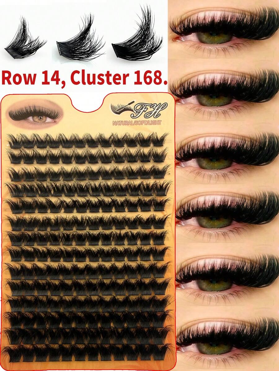 168 chiếc/gói Mi giả 3D kiểu hoạt hình, mỏng nhẹ, dài 10-18mm, tự nhiên và dày, mi giả tự làm, thân mi mềm mại và mỏng, dễ dàng sử dụng tại nhà, quà tặng cho phụ nữ và bé gái - D - Xem 1