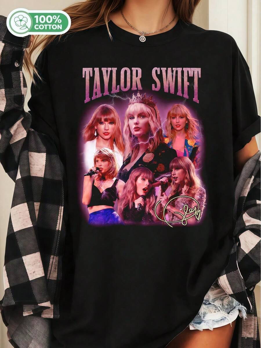 Swift The  Retro Bootleg Graphic Tee, 100% Cotton Pop Music Casual Unisex T-Shirt For Swifties - Black - View 1