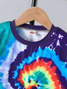 1 chiếc áo thun dệt kim ngắn tay mỏng nhẹ, kiểu dáng thường ngày, họa tiết nhuộm tie-dye, thích hợp cho bé trai mùa hè. - Nhiều màu - Xem 3