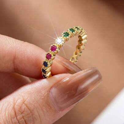 Bộ 1 chiếc nhẫn bạc S925 đính đá Cubic Zirconia thanh lịch, món quà trang sức tuyệt đẹp dành cho phái nữ, thích hợp để dự tiệc, dạ hội, sinh nhật, hẹn hò hoặc đeo hàng ngày.
