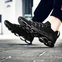 Big Size Mens Sneakers Shock Absorbing Walking Shoes Breathable Comfortable Running Shoes For Men Lightweight Athletic Casual Shoes - 黑色 - 查看 9