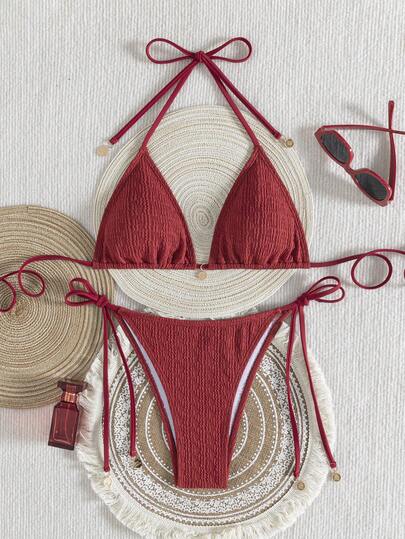Bộ bikini nữ kẻ sọc gợn sóng xẻ tà gợi cảm, bikini dự tiệc spa cao cấp phối màu tương phản, bộ bikini dây buộc cổ gợi cảm theo phong cách Âu Mỹ được chế tác tỉ mỉ, đồ bơi đi biển bán chạy nhất mùa hè.