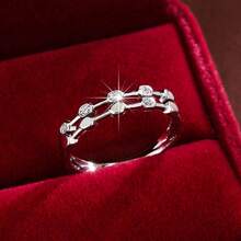 1枚极简几何线条设计立方氧化锆女士戒指 - 彩色 - 查看 5