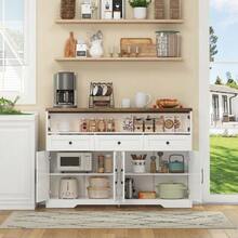 140cm Sideboard Buffet With Storage Space, Coffee Bar With 3 Drawers, Rustic Style Console With Doors, Cabinets With Shelves, Suitable For Kitchen, Living Room, Hallway, White/Brown Rustic Style - 白色 - 查看 4