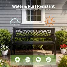 Garden Bench,Outdoor Benches,Iron Steel Frame Patio Bench With Mesh Pattern And Plastic Backrest Armrests For Lawn Yard Porch Work Entryway,Black - Black - View 4