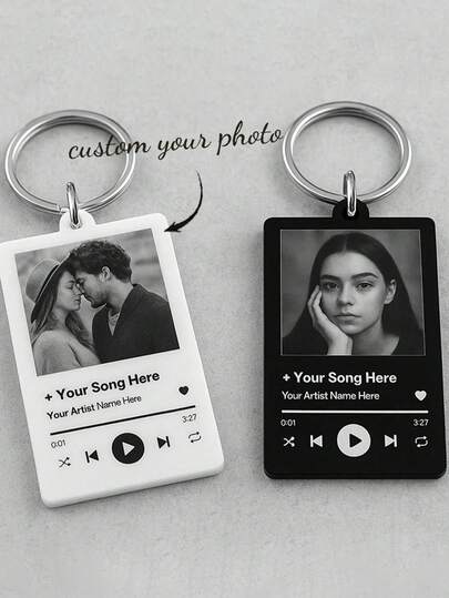 Llavero de música personalizado, llavero acrílico creativo adecuado para que los amantes de la música personalicen fotos e información, regalos festivos, colgante de decoración de mochila, adecuado para regalar a hijo, hija, padres y buenos amigos