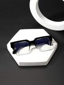 1副男士方形镜框无度数眼镜，聚碳酸酯镜框，优雅复古休闲风格，黑色镜框顶部和透明镜框底部，适合日常通勤、办公和校园佩戴，附眼镜盒 - 彩色 - 查看 5