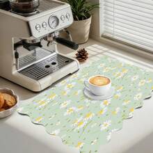 1 tấm thảm thấm hút đa năng nền xanh họa tiết hoa cúc, chất liệu polyester, thích hợp sử dụng trong nhà bếp, trang trí bàn ăn, lau khô chén đĩa, máy giặt, máy pha cà phê, bàn trang điểm phòng tắm, phụ kiện nhà bếp, đồ dùng tiệc tùng. - Mẫu hoa cánh hồng có gân xanh - Xem 3