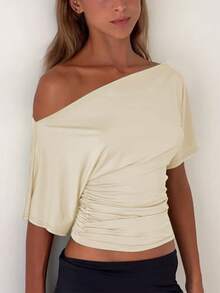 Women's Casual Solid Color Top, Suitable For Spring/Summer, Daily Wear And Vacation - Apricot - View 3