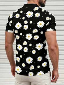 Men's Lightweight Floral All-Over Print Short Sleeve POIO Shirt, Men's Casual Holiday Style Short Sleeve Polo Shirt - Multicolor - View 3
