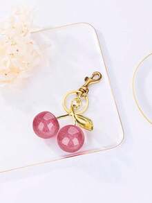 1pc Cherry Keychain Bag Charm - Car Cherry Decor Keyring, Gift For Women On Christmas, Valentine's Day (Size: 4.3 Inch/10.92 Cm X 2.6 Inch/6.6 Cm, Cherry Size: 1.18 Inch/3 Cm). Can Be Used As A Bag Charm, Car Decor, Or Gift For Teachers, Friends, And Sisters. - 金色+玫瑰粉 - 查看 4