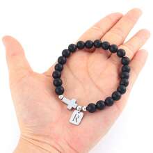 1pc New Matte Stainless Steel Initial Cross Design Beaded Men's Bracelet - Black - View 3