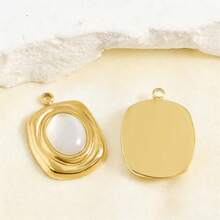 1 buah/4 buah Kalung/Anting Liontin/Anting-anting Kerang Persegi Panjang & Oval Geometris Emas/Perak Bertatahkan Baja Tahan Karat 304 Antik, Aksesoris Perhiasan DIY - S3226 - View 5