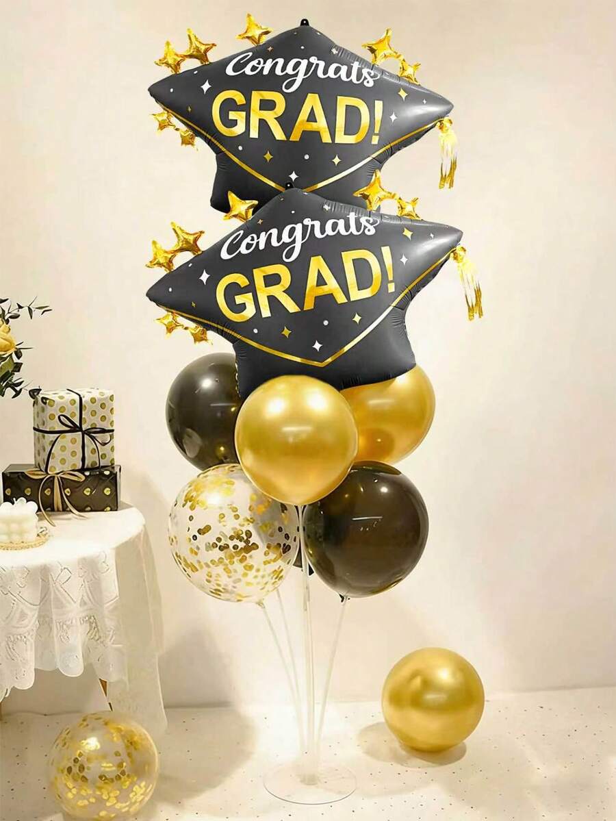 17pcs Graduation Balloon Set, Includes Graduation Cap Balloons, Latex Balloons, Suitable For Graduation Decoration, Graduation Party, Celebration, School Events And Campus Decoration, Indoor Decoration, Class Of 2026 Graduation Party, Graduation Season Photo Props Balloons - Multicolor - View 1