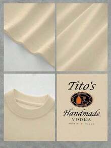 1 Pcs Tito's Handmade Vodka - Brand - Inspired Black T - Shirt - Front And Back With "Tito's Handmade Vodka" Typography And Logo! 100% Cotton 220g Double - Sided Printed T - Shirt180g 100% Cotton - Apricot - View 4