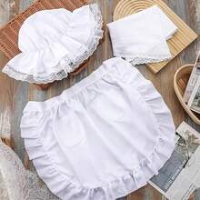 Bộ trang phục hầu gái kiểu thuộc địa - Tạp dề, mũ, khăn choàng, trang phục hầu gái dễ thương, trang phục hóa trang người hành hương, quà sinh nhật, Halloween - trắng - Xem 4