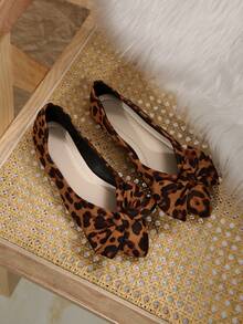 Sapatos pretos de cair com ajuste largo, novos para primavera/outono, tamanho 36-43, mocassins casuais confortáveis para uso diário, sapatos de bico fino e planos para mulheres - Laço marrom com estampa de leopardo - Visão 7