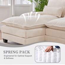 Modern Large 126.77" U-Shaped Chenille Cloud Sofa With 2 Recliners, Soft 4-Seat Modular Sectional Sofa Bed With Cushioned Pillows And Storage Table, Ergonomic Design, Durable Solid Wood Frame, Suitable For Living Room, Bedroom, Apartment(Beige) - Beige - View 7