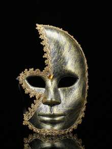 1pc Antique Gold Silver Rhinestone Masquerade Half Face Mask Venetian Party Halloween Mask - A - View 10