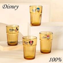 Disney 儿童趣味条纹玻璃杯，冰拿铁咖啡杯，果汁牛奶家居礼品水杯 - 彩色 - 查看 2