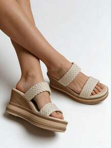 Women's Thick Heel, Platform Thick Bottom Bohemian Wedge Sandals, New Versatile High Heel Sandals, Ladies Slippers - Apricot - View 3