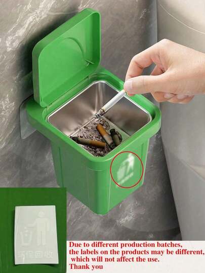 1个带盖不锈钢壁挂式烟灰缸，可作悬挂式垃圾桶，创意家居装饰，适用于客厅、卧室、节日礼物、家庭、办公室、浴室、厨房