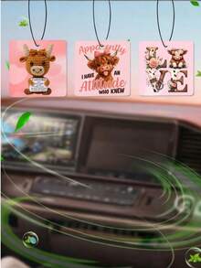 3pcs Cute Highland Cow Car Fragrance Diffuser Set, Funny Hanging Air Freshener, Suitable For Rear View Mirror, Long-Lasting Scent And Odor Removal. Pink Cow Design, Ideal For Female Car Decor And Cow Lover Gifts. Made Of Materials, Applicable To Cars, Trucks, SUVs, As Well As Home, Office, Bathroom, Closet, Dorm, And More, A Practical And Decorative Scented Gift. - Scented Tea - View 5