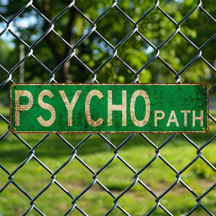 1 件复古“PSYCHO PATH”金属标牌 - 4 英寸 x 16 英寸 | 防水防尘墙饰,做旧绿色背景,白色文字 | 适用于家居、酒吧、咖啡馆、车库 | 室内/室外装饰,节日和派对,金属墙饰 - 多色 - 查看 1