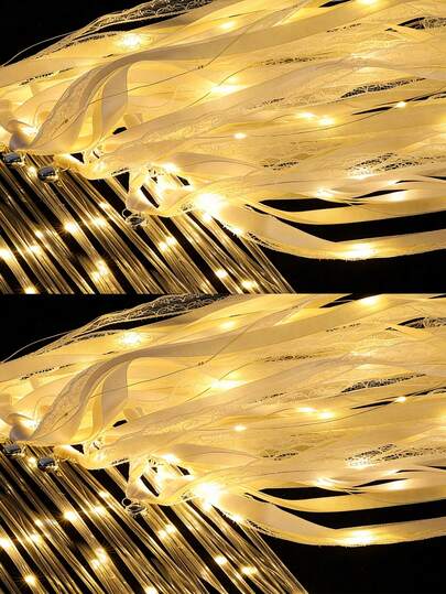 3pcs/Set Wedding Ribbon Glow Stick With Bell LED Fairy Wand, Luminous Lace Wand For Wedding, Birthday Party, Graduation Ceremony, New Year Party, Concert (Warm White)