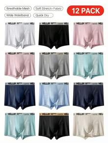 Men's 6/12-Pack Soft Cotton Boxer Briefs, Breathable & Elastic, No Roll-Up Waistband, Tag-Free, Spring & Summer Daily Essential, Runs Small – Please Size Up - Nhiều màu - Xem 1