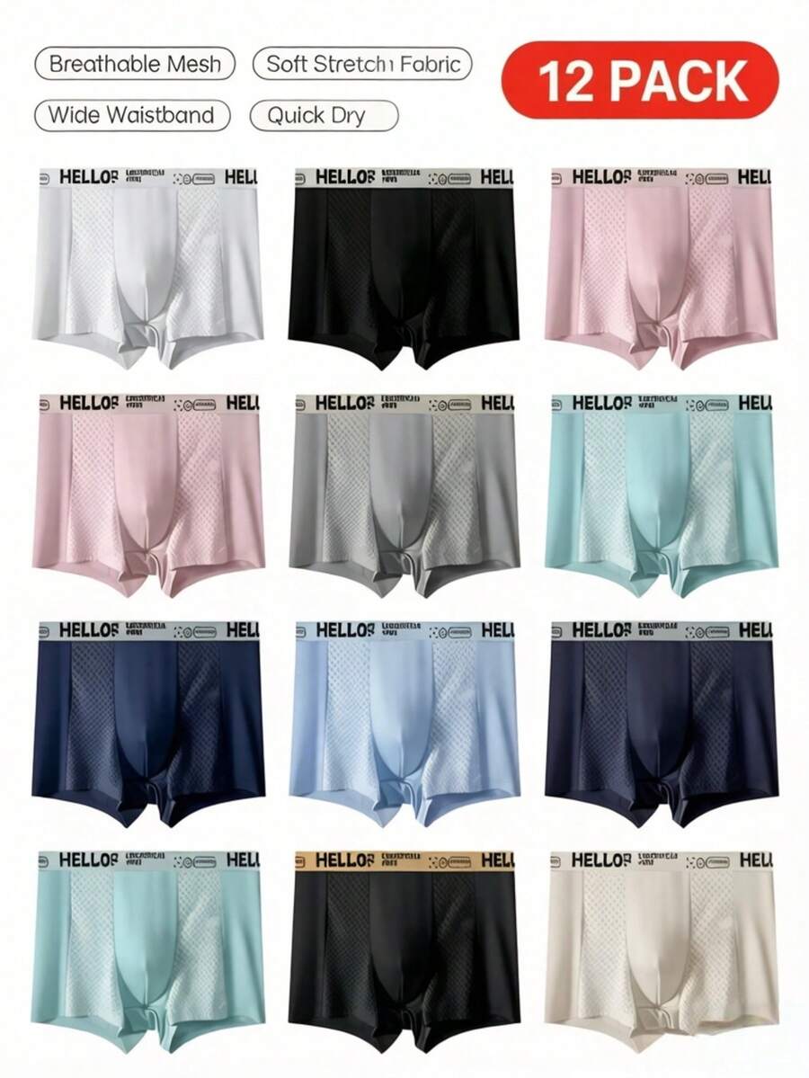 Men's 6/12-Pack Soft Cotton Boxer Briefs, Breathable & Elastic, No Roll-Up Waistband, Tag-Free, Spring & Summer Daily Essential, Runs Small – Please Size Up - Nhiều màu - Xem 1