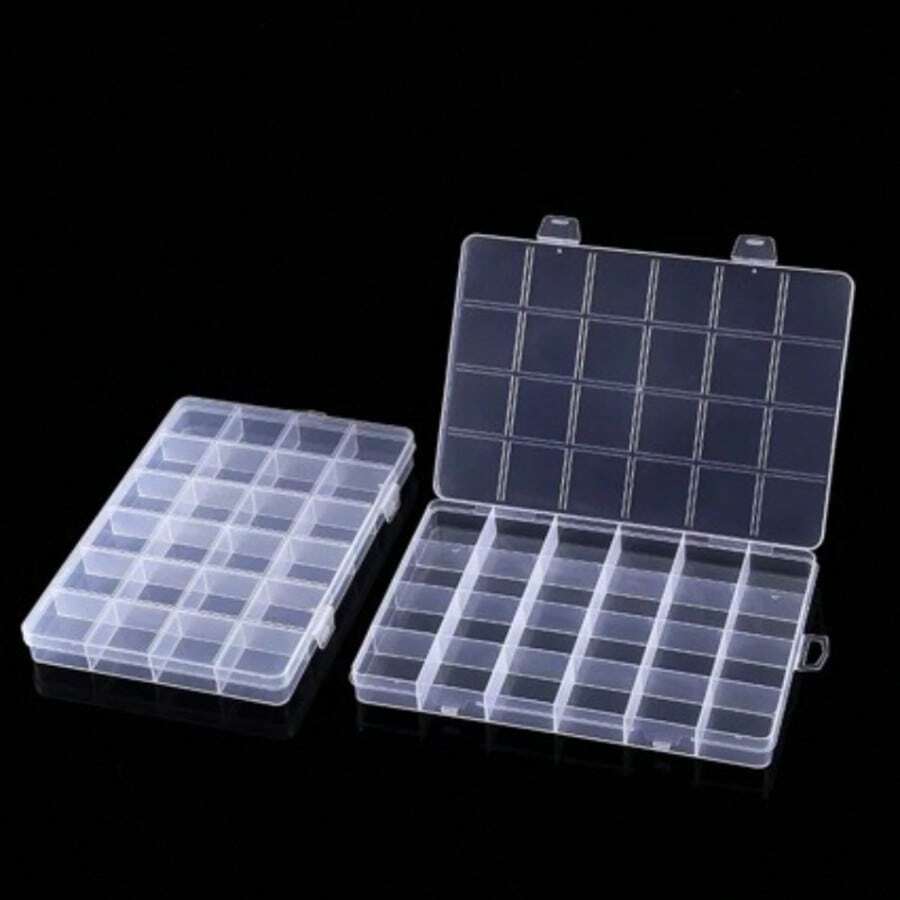 1个透明塑料收纳盒，简约多隔层可堆叠容器，带盖，防尘，适用于存放珠宝、珠子、小型工艺零件 - 方形 - 查看 1
