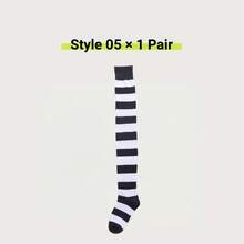 Women Over The Knee Socks Cotton Thigh High Socks Black White Blue Colorful Striped Pattern Fashion Casual Daily Wear - Kiểu 04 - Xem 11