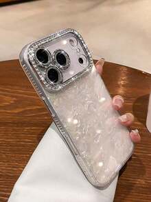 Luxury Pink Faux Pearl Fashion Phone Case Rhinestone Heart & Butterfly Design Phone Case + Wrist Strap Acrylic Hard Shell Creative Compatible With IPhone 17 Pro Max/17 Pro/17 Air/17/16 Pro Max/16/16 Pro/16 Plus/15/15 Pro Max/15 Pro/15 Plus/11/12/13/14 Pro Max/11 Pro/11 Pro Max/12 Pro/12 Pro Max/13 Pro/13 Pro Max/14 Pro/14 Pro Max/14 Plus Birthday Gift Spring Accessory - 白雷射心臟 - 查看 10