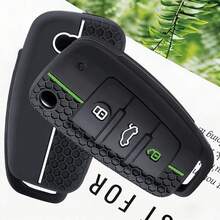 适用于奥迪A4 B7 A6 C6 4f 8v A3 8p A1 A3的优质柔软硅胶汽车钥匙套，带遥控钥匙扣，三扣设计 - A - 查看 2