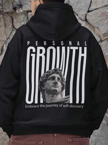 Men's And Women's Printed Kangaroo Hoodie, 100% Cotton 30.1 Knit, Lined Warm Sweatshirt With Pocket And Hood, Perfect For Winter, Stylish Streetwear, Comfortable And Warm - 黑色 - 查看 9