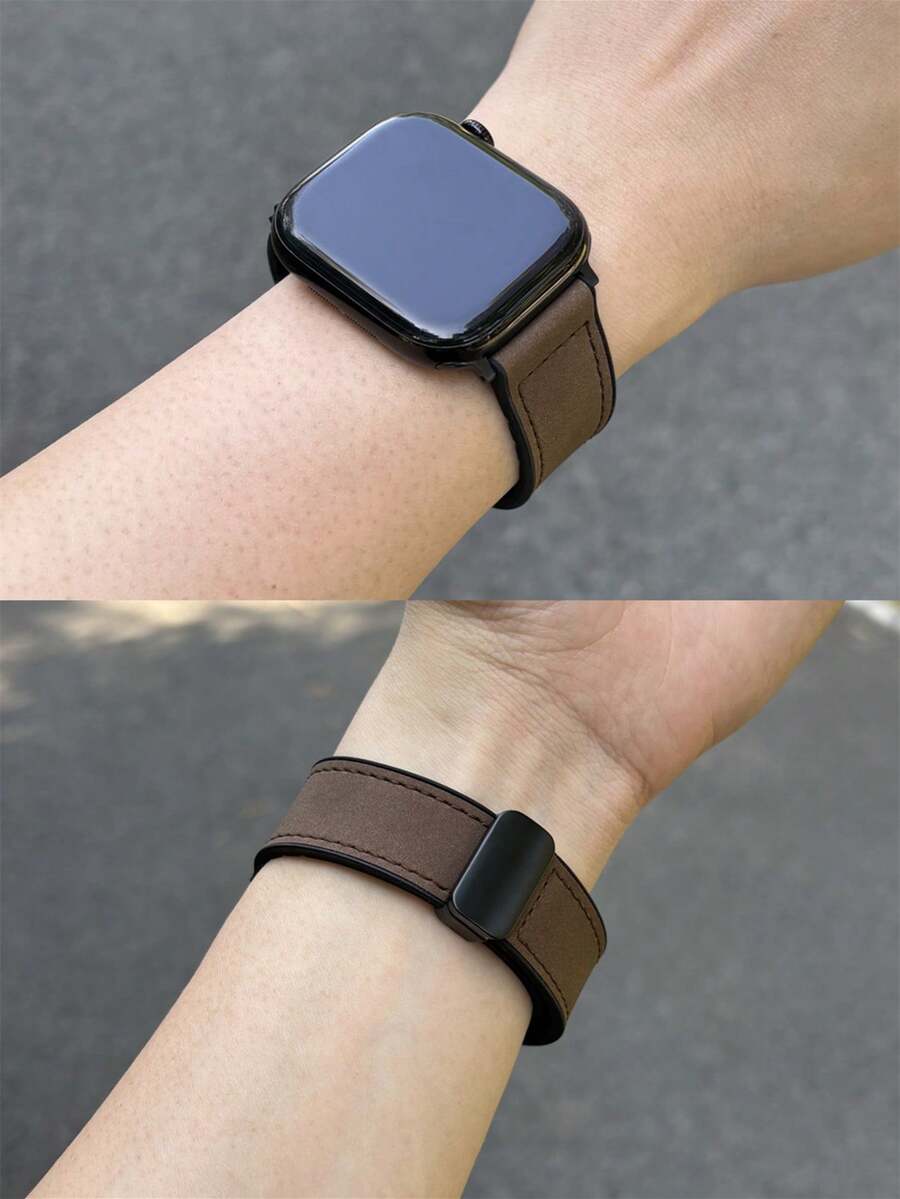 1件中性真皮與矽膠磁吸錶帶，適用於 ，適配 42mm、38mm、40mm、41mm、44mm、45mm、46mm、49mm 尺寸，時尚智慧手錶替換錶帶，適用於 Series Ultra2/1、SE2、SE 11、10、9、8、7、6、5、4、3、2、1 及更多機型，可作為學生返校禮物