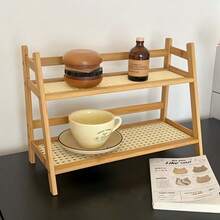 2-Tier Bamboo Freestanding Storage Shelf, Desktop Organizer, Desk Storage Rack, Kitchen Spice Rack, Doll Display Stand, Coffee Organizer, Cup Holder, Plant Pot Stand, Kitchen Storage Rack, Dorm Cosmetics Organizer. Bedroom, Dormitory And Office Desk. - View 8