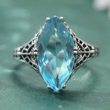 Vintage Hollow Carved Ring Inlaid With Water Drop Synthetic Cubic Zirconia, Elegant Jewelry Accessory For Women's Holiday Party - Silver - View 9