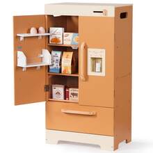 Robotime Wooden Caramel-Colored Refrigerator-A Pretend Kitchen Toy For Kids Aged 3 And Up, Featuring An Ice Maker, Adjustable Knob, And Realistic Food - Orange - View 12