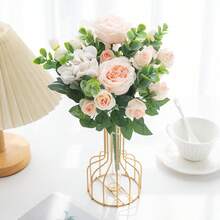 1/3 Piezas Ramo artificial de hortensias rosas, peonías y rosas de seda, para decoración del hogar, bodas, ramos de novia, Día de San Valentín, regalo - Rosa Pálido - Ver 4